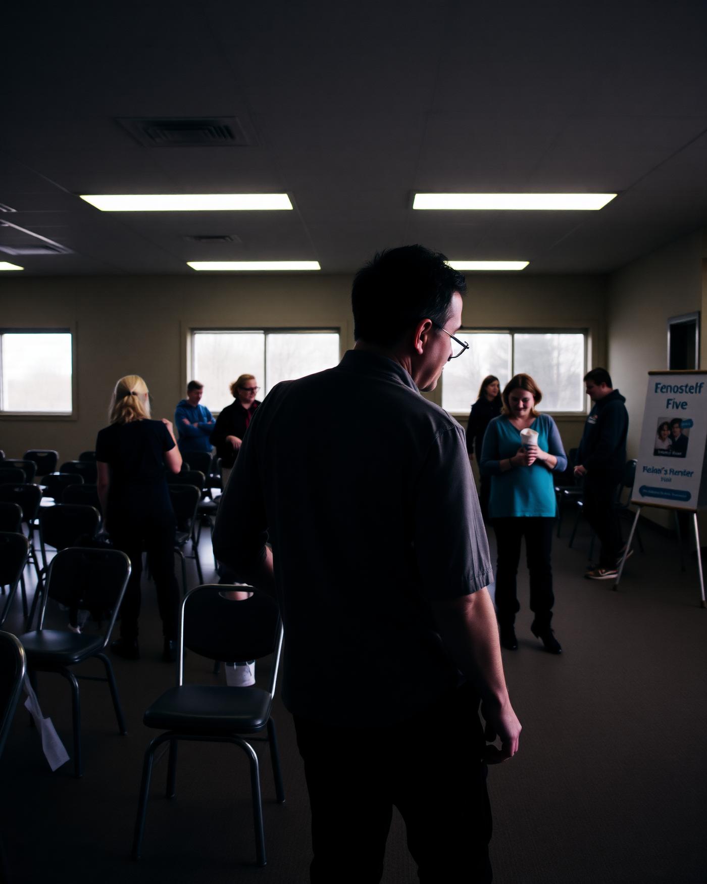 Volunteers setting up a room before an event begins